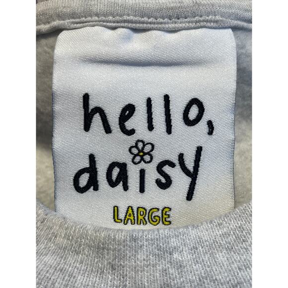 Hello, Daisy Sweatshirt Womens Large Gray/Blue LS Crew Neck Graphic Fleece - Picture 4 of 5